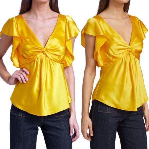 Cinq a Sept Pem Silk Flutter Sleeve Blouse M NWT DANDELION - Picture 2 of 8